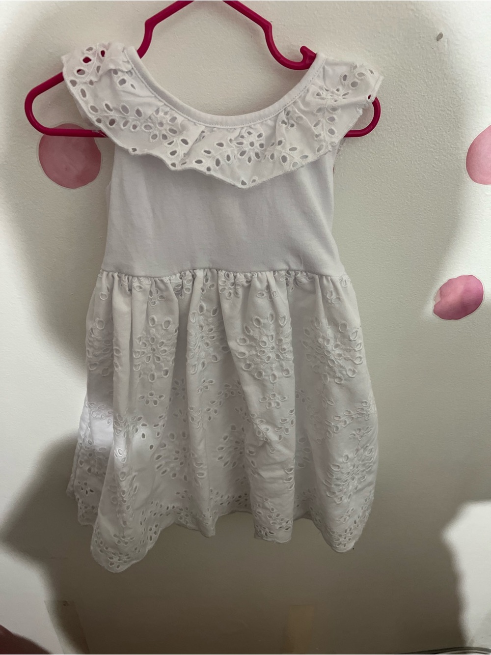 White Eyelet Ruffle Neck Girls Dress